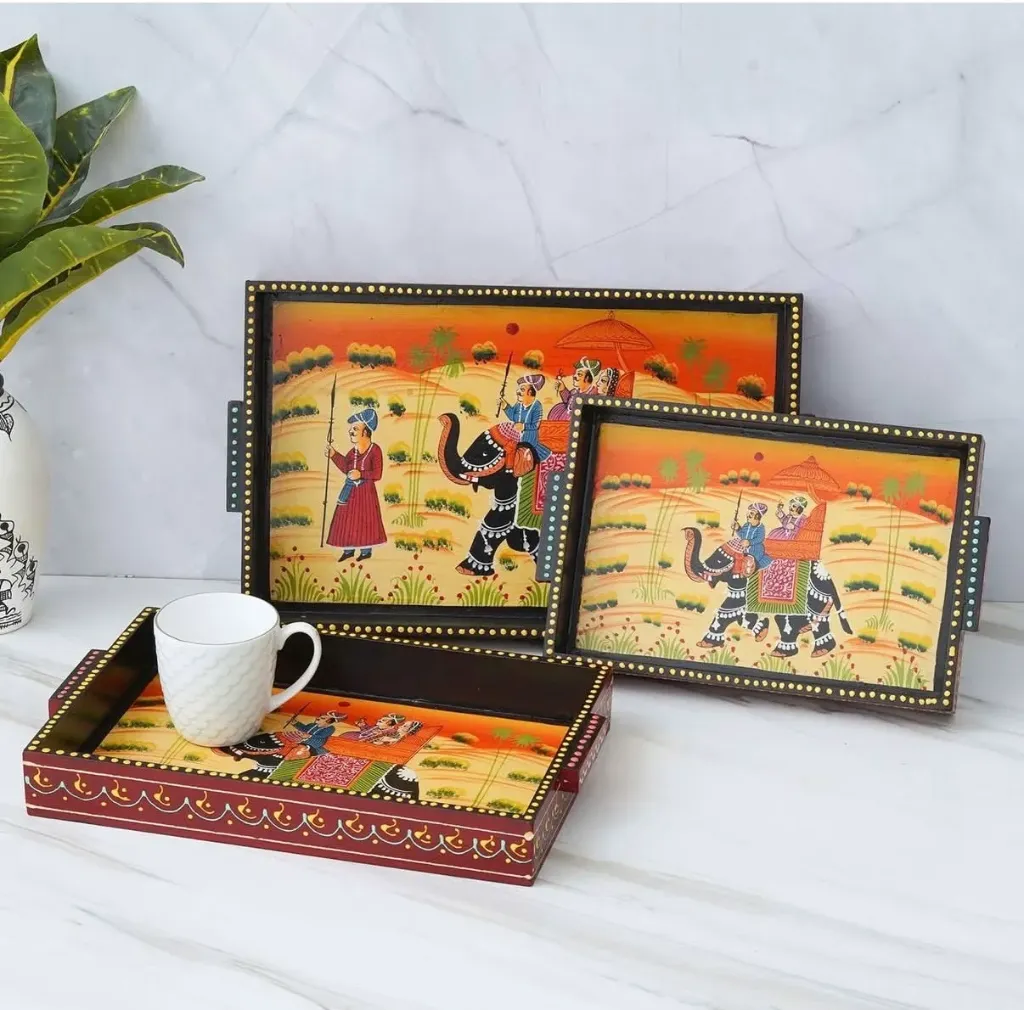 Set of 3 Handcrafted Wooden Trays: Versatile and Elegant Serving Solutions