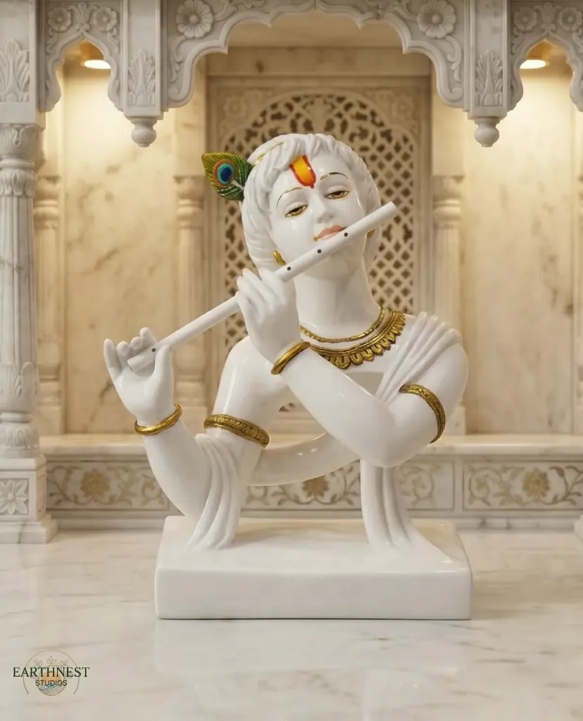 Marble Handmade Flute Krishna For Home Décor Handcrafted Showpiece
