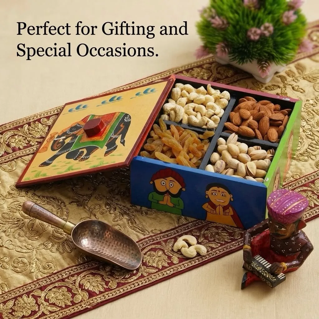 Handcrafted Wooden Dry Fruit Box: Elegant Storage for Healthy Treats